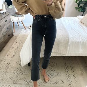 Topshop high rise straight jeans in washed black